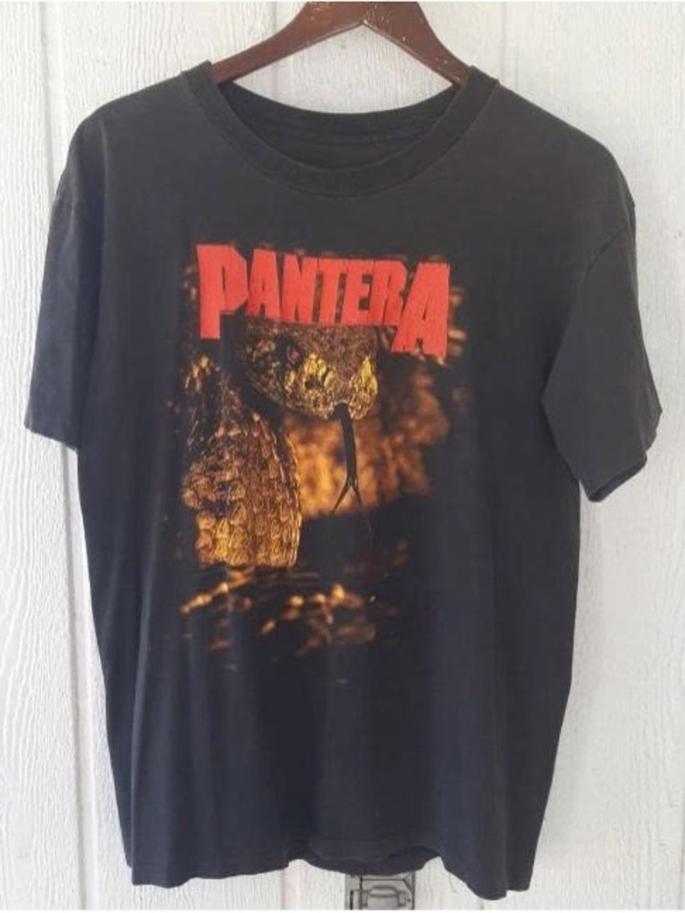Black T-Shirt with Red Pantera Logo and Gold Snake Print